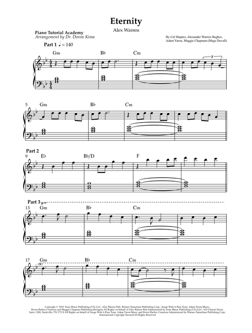Eternity (Arr. Piano Tutorial Academy - Dr. Doron Kima) - Alex Warren (Easy Piano)