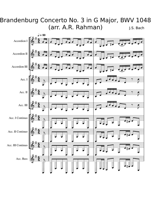 Brandenburg Concerto No. 3 in G Major, BWV 1048 (arr. A.R. Rahman) - Accordion
