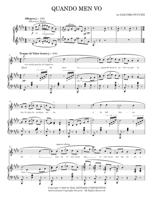 Quando Men Vo (Mussetta's Waltz) - Giacomo Puccini (Piano Vocal)