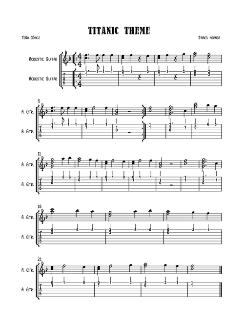 Titanic Suite (Arr. Toño Gómez) - James Horner (Guitar Tab)