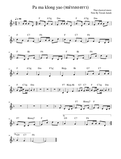 Pa ma klong yao  พม่ากลองยาว -Chords
