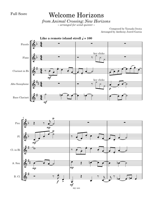 Welcome Horizons - Animal Crossing: New Horizons (Wind Quintet)