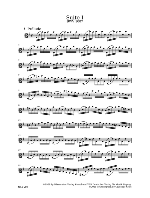 Cello Suite No.1 in G Major, BWV 1007, Viola Transcription - J.S.Bach