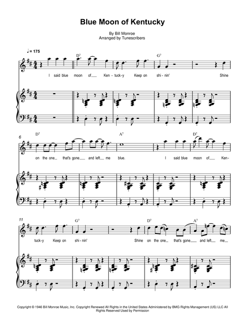 Blue Moon of Kentucky (Arr. Tunescribers) - Bill Monroe (Piano Vocal)