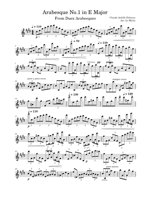 Arabesque No.1 By Claude Debussy For Solo Flute