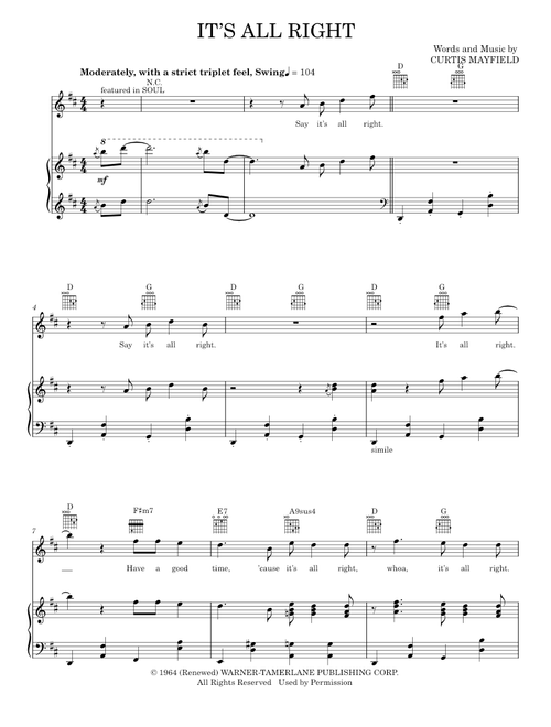 It's All Right - Jon Batiste (Piano-Vocal-Guitar)