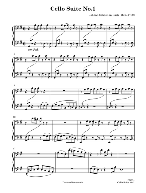 Cello Suite No.1 in G major, arranged for piano – Johann Sebastian Bach