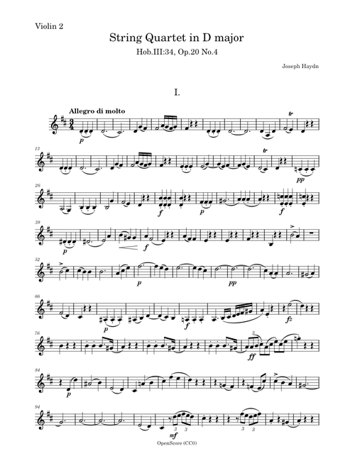 Haydn, Joseph - String Quartet in D major, Hob.III:34, Op.20