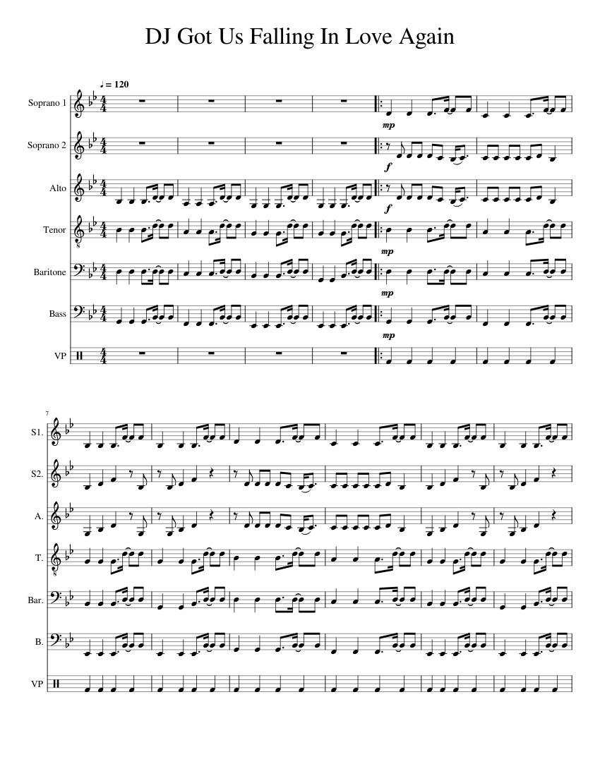 (WIP) DJ Got Us Falling In Love Again (SSATBB + VP) Sheet music for