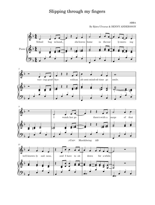 Slipping Through My Fingers (Arr. ABBA) (Piano Vocal)