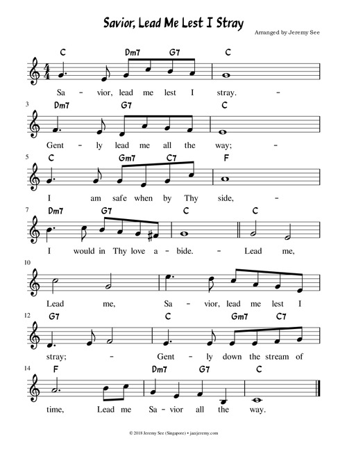 ♥ Savior Lead Me Lest I Stray ☆ Beginner ♬ Melody & Chord ♥ (Arr. Jeremy See) - Frank Marion Davis (Piano-Vocal-Guitar)