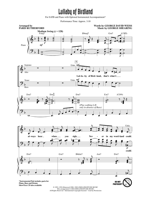 Lullaby Of Birdland (arr. Paris Rutherford) - George David Weiss and George Shearing, George David Weiss (Choral, SATB)