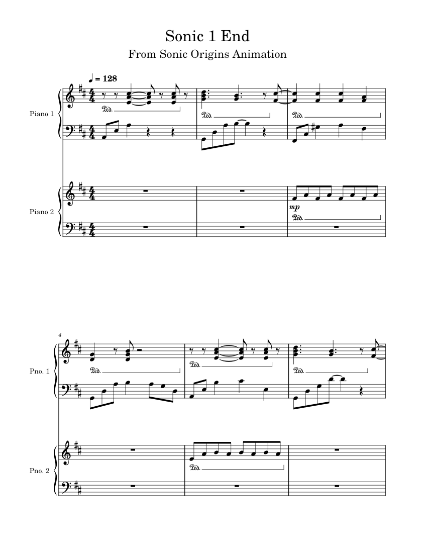 Sonic Music Note Sonic Origins - Sonic 1 End Cutscene Sheet Music for Piano (Piano Duo ...