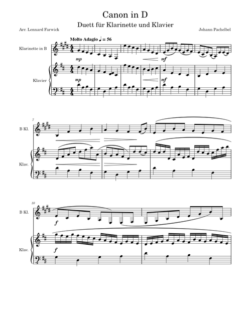 Canon in D Klarinette und Klavier