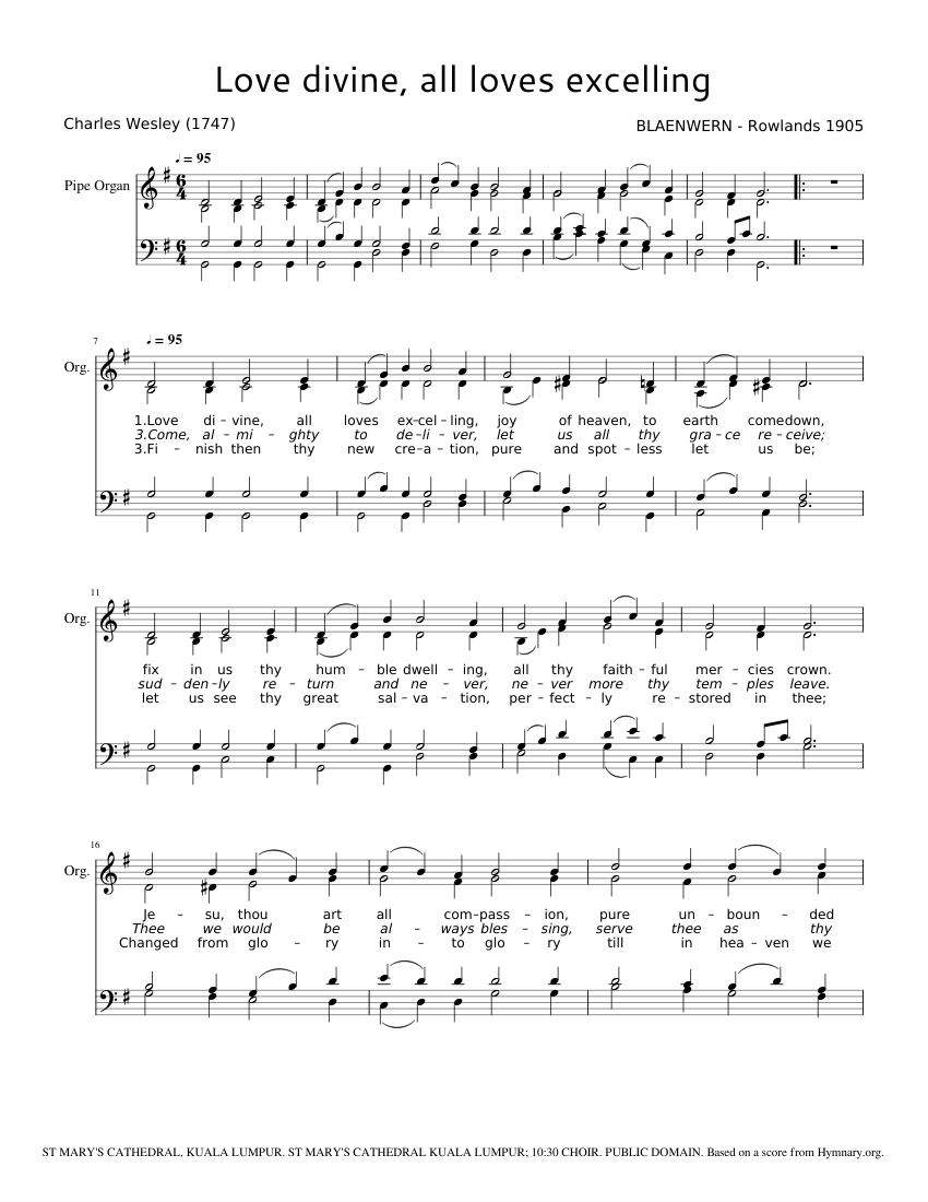 Love Divine All Loves Excelling Sheet Music for Organ (SATB ...