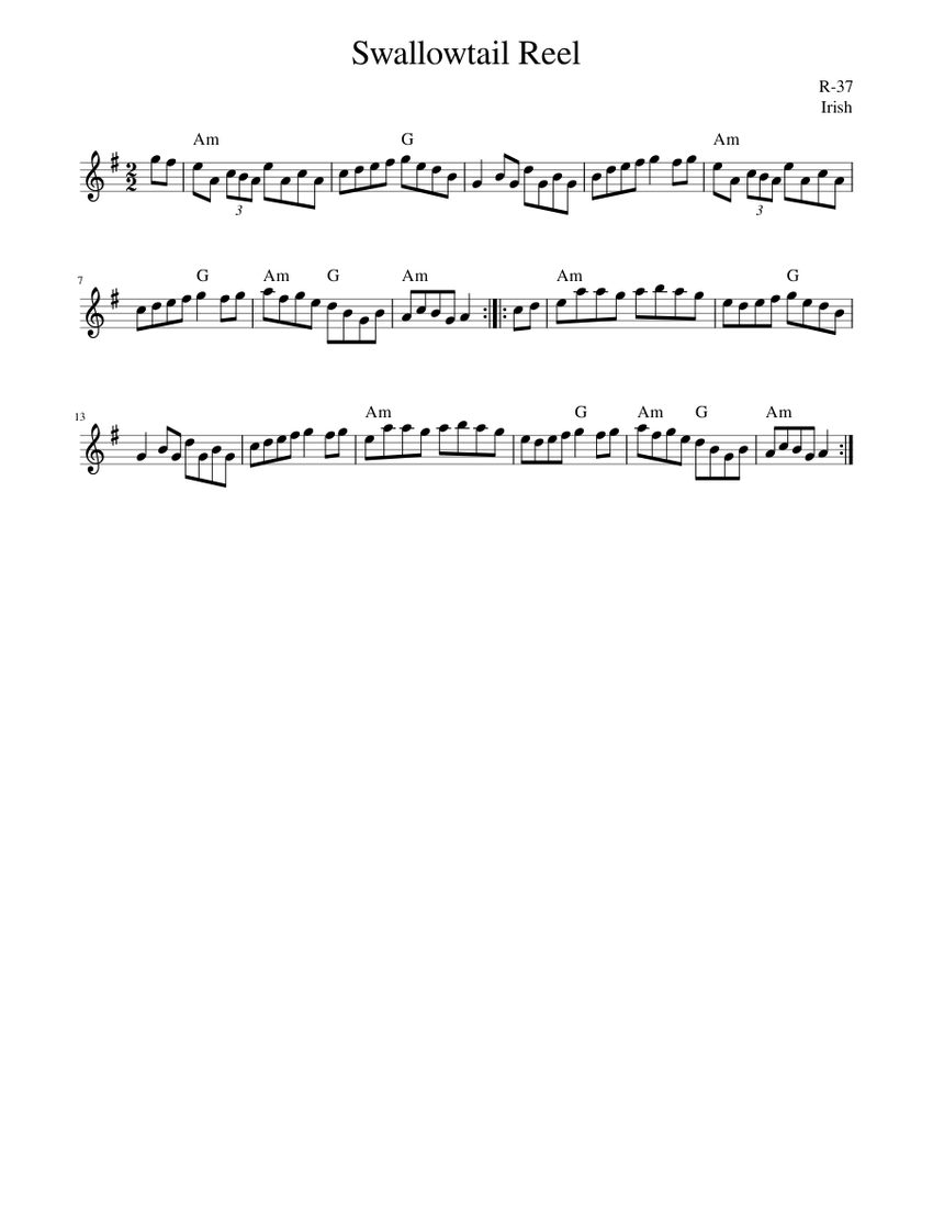 Swallowtail Reel Sheet Music For Piano Solo Easy Musescore