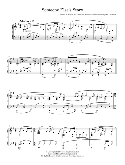 Someone Else's Story - ABBA, Benny Andersson, Bjorn Ulvaeus, Westlife (Piano Solo)
