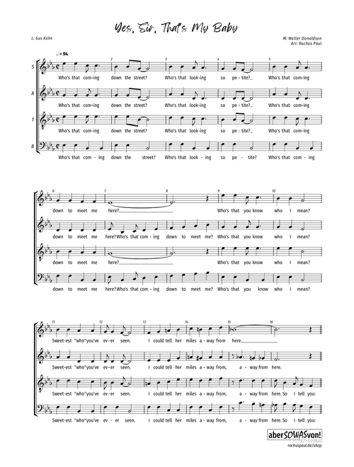 Yes, Sir, that's my Baby (Arr. Rochus Paul) - Gus Kahn, Walter Donaldson (Choral, SATB)