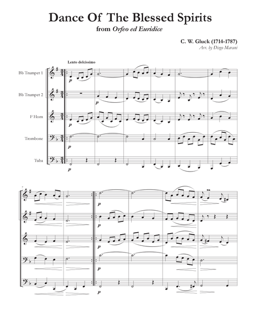 Dance of the Blessed Spirits for Brass Quintet (Arr. Diego Marani) - Christoph Willibald Gluck (Brass Ensemble)
