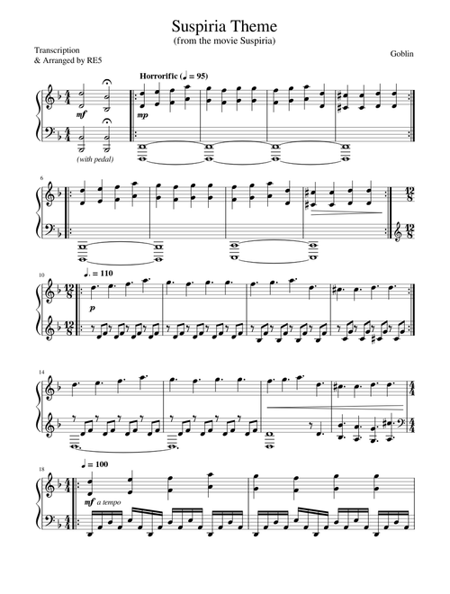 Suspiria Theme (Original Arranged) - Goblin