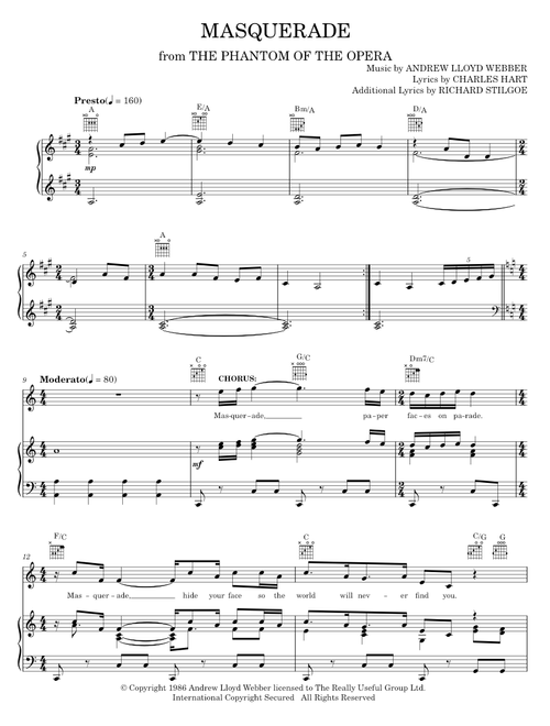 Masquerade (from The Phantom Of The Opera) - Andrew Lloyd Webber, The Phantom Of The Opera Musical (Piano-Vocal-Guitar)