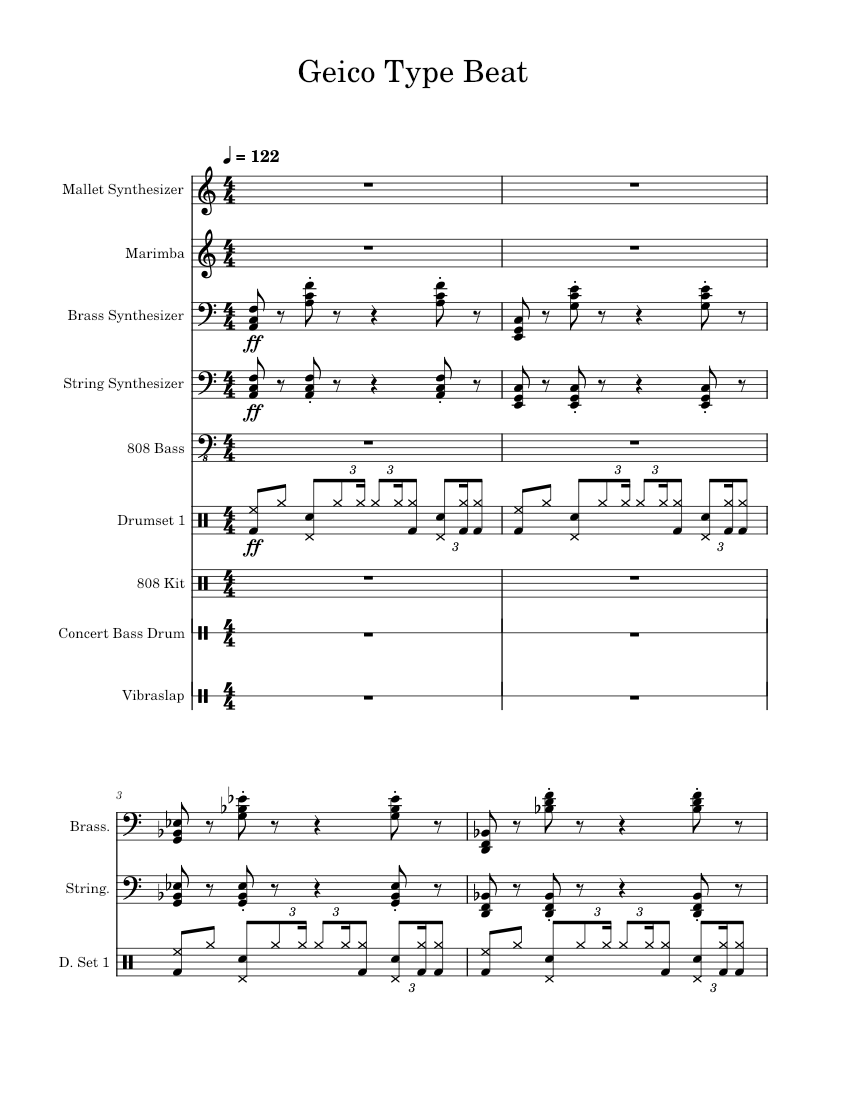Geico Type Beat (808 Bass Soundfont Test) Sheet music for Bass guitar