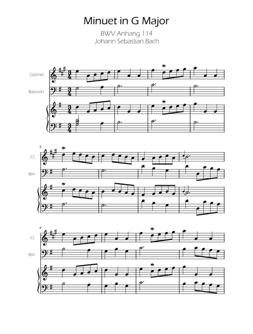 Minuet in G major BWV Anh. 114 - Bach - Clarinet and Bassoon w/ Piano (Arr. Ygor Nunes) - Johann Sebastian Bach (Instrumental Duet and Piano)