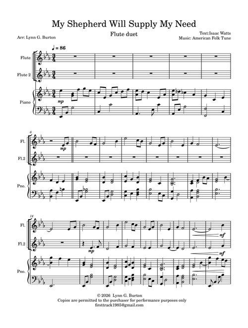 My Shepherd Will Supply My Need (Arr. Lynn G. Burton) - Isaac Watts (Flute Duet)