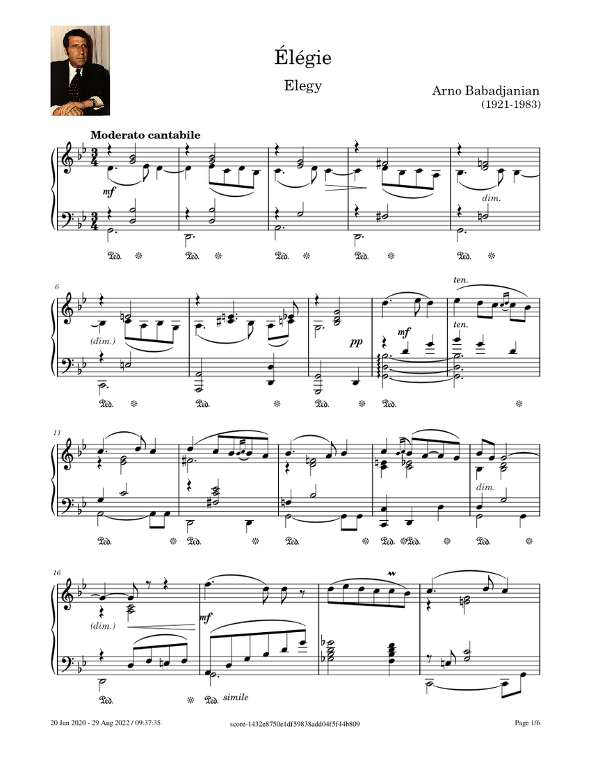 Elegy Arno Babajanyan Sheet music for Piano (Solo)