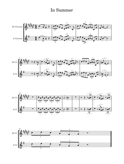 Frozen - in summer – Misc Cartoons In Summer from frozen (clarinet in A and Bb)