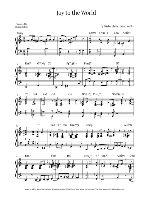 Joy To The World (Arr. Roger da Luz) - Isaac Watts, Kirby Shaw (Piano Solo)