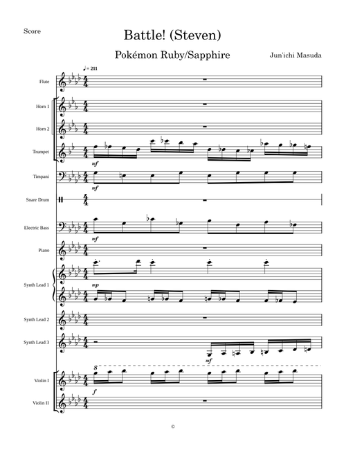 Battle! (Steven) (Pokémon Ruby/Sapphire) - Transcribed Score