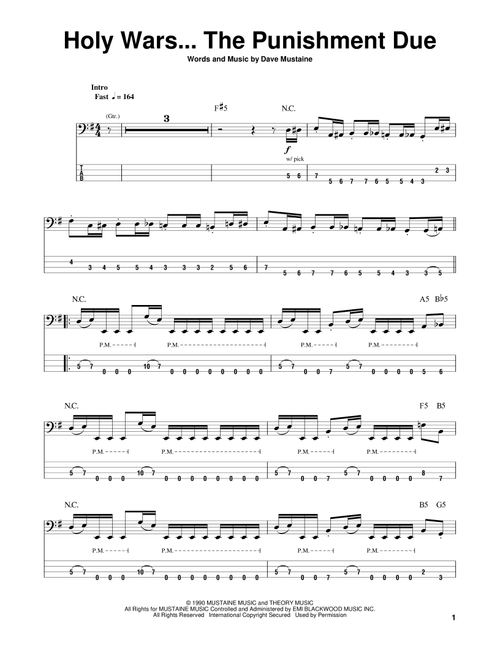 Holy Wars...The Punishment Due - Megadeth (Bass Tab)