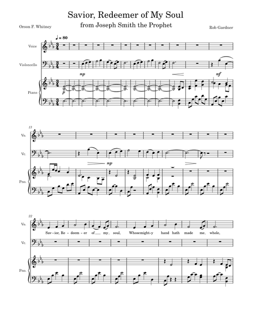 Savior, Redeemer of My Soul - From Joseph Smith the Prophet - Piano, Cello, 2 voices