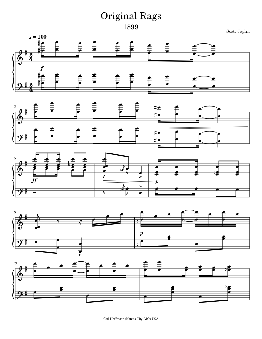 Classic Rag Original Rags by Scott Joplin (1899) Sheet music for Piano (Solo ...