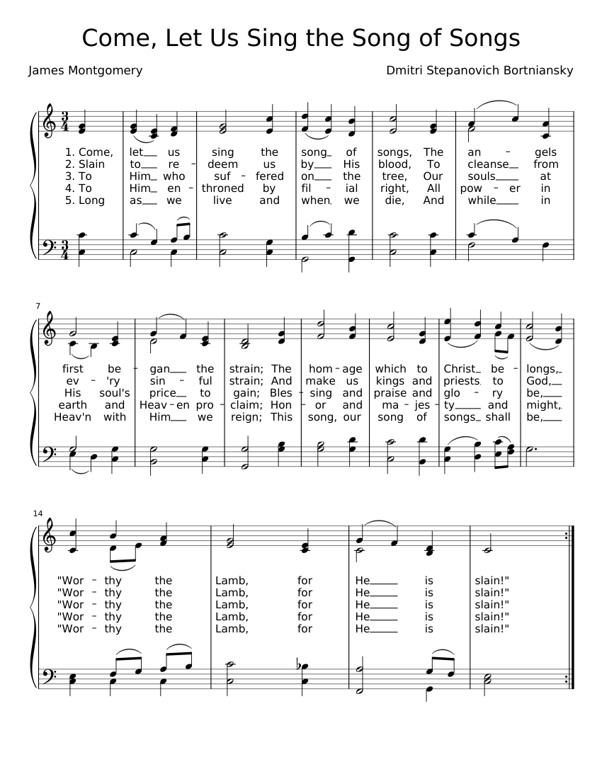 Come, Let Us Sing the Song of Songs Sheet Music for Piano (Solo) easy ...
