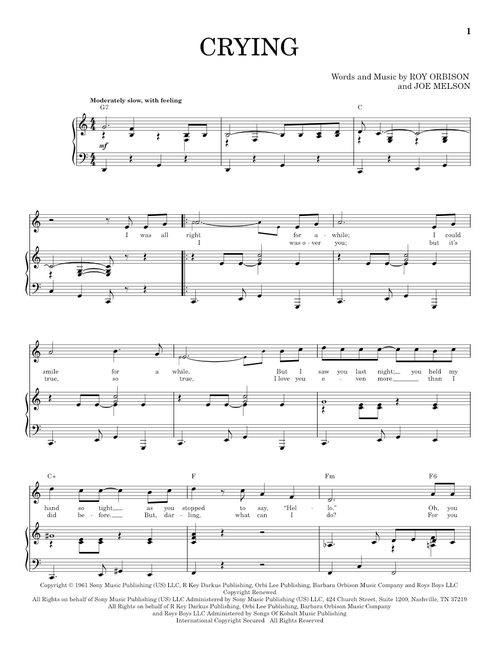 Crying - Roy Orbison, Don McLean, Jay & The Americans (Piano Vocal)
