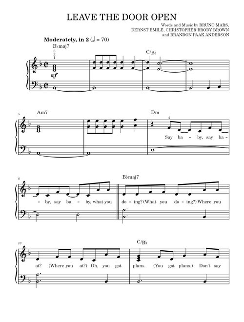 Leave the Door Open - Silk Sonic (Easy Piano)