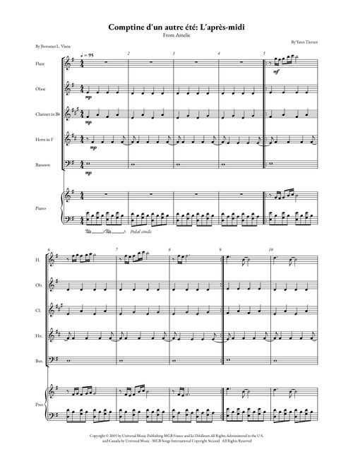 Comptine D'un Autre Été: L'après-Midi (Arr. Jhonatan Lucio Viana) - Yann Tiersen (Woodwind Ensemble)