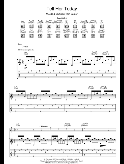Tell Her Today - Tom Baxter (Guitar Tab)
