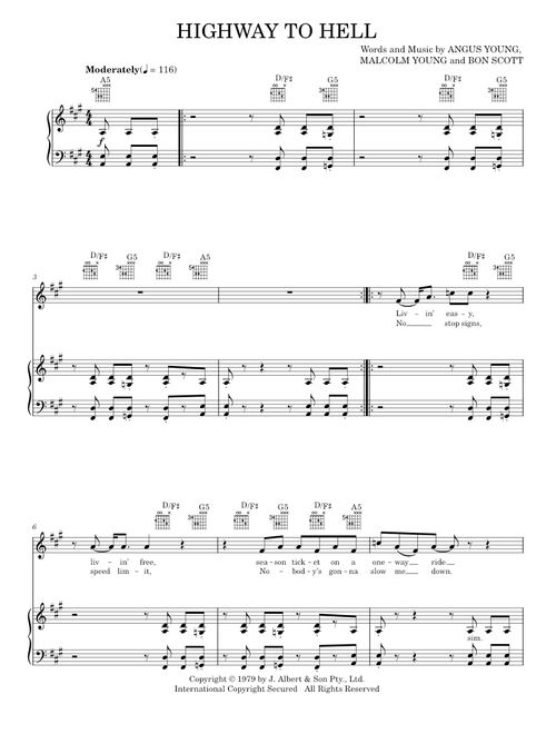 Highway to hell - AC/DC (Piano-Vocal-Guitar)