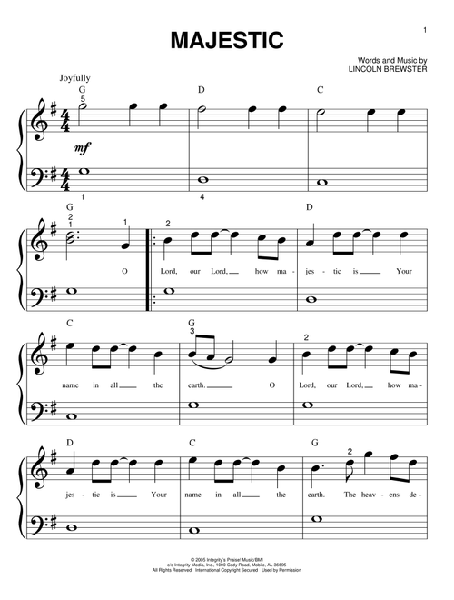 Majestic - Lincoln Brewster (Big Note Piano)