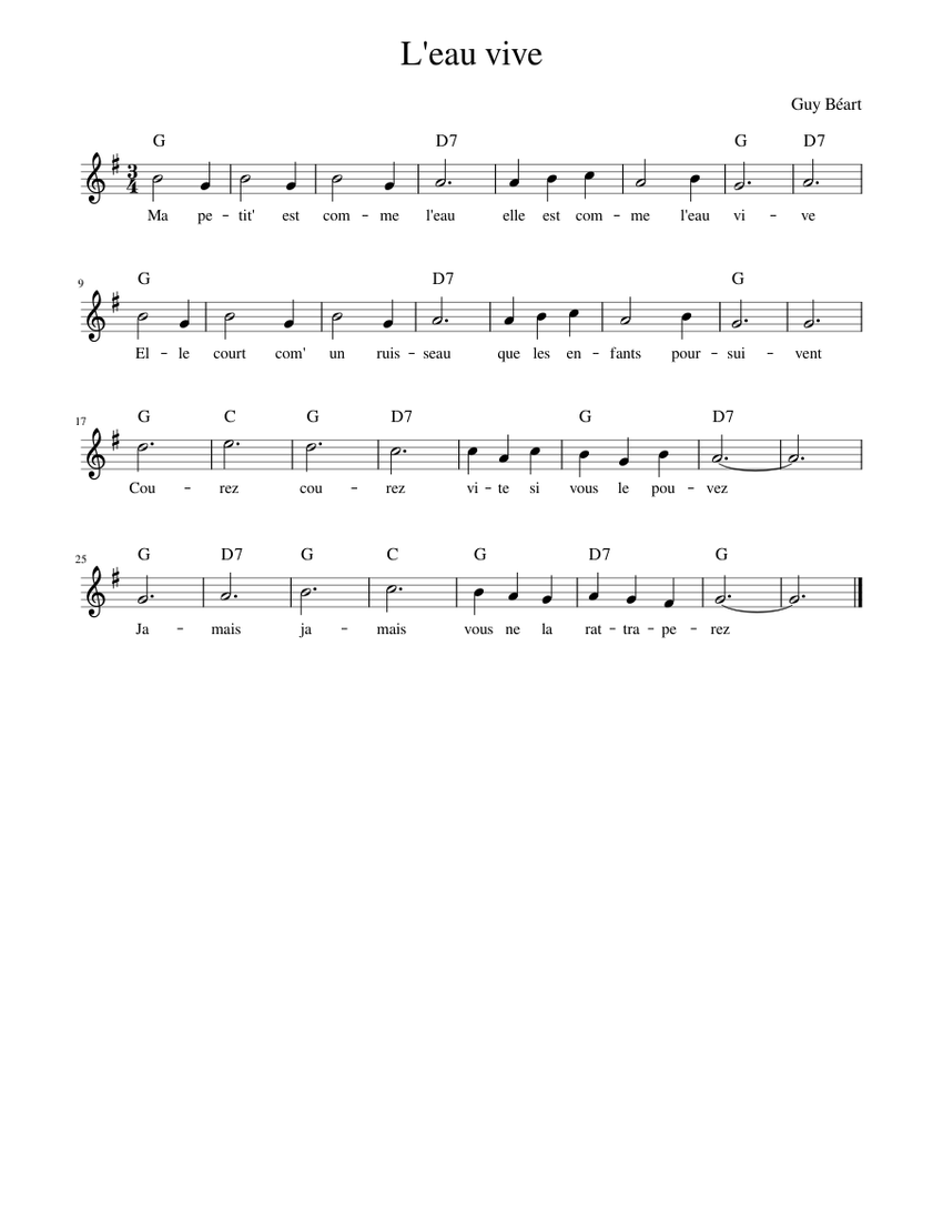 L'eau Vive Guy Beart Sheet music for Piano (Solo)