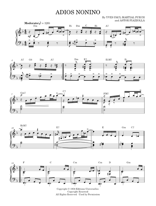 Adios nonino - Astor Piazzolla (Piano Solo)