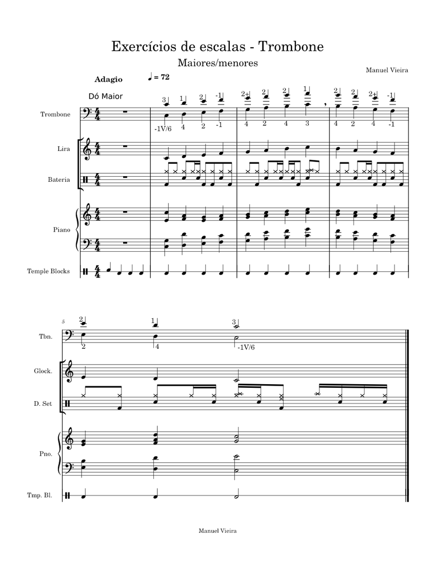 Major and Minor Scales for trombone Sheet music for Piano, Trombone, Glockenspiel, Drum group
