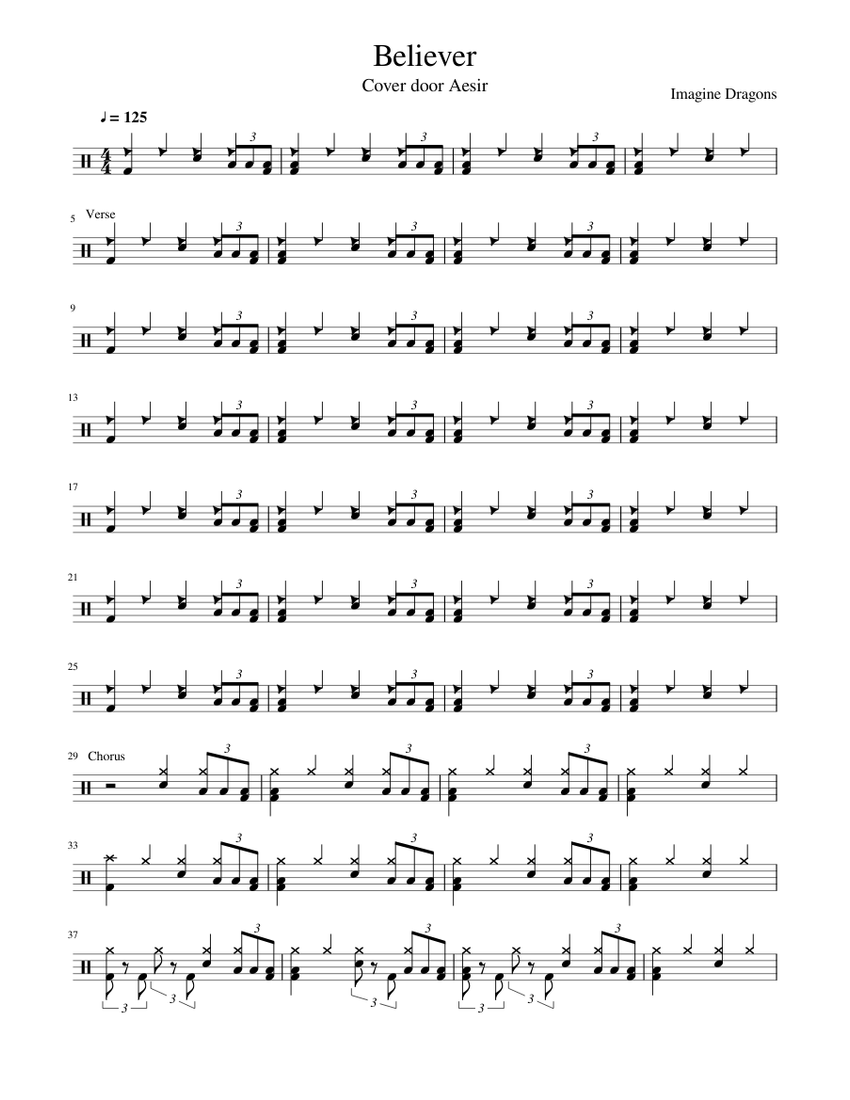 imagine-dragons-believer-drum-score-sheet-music-for-drum-group