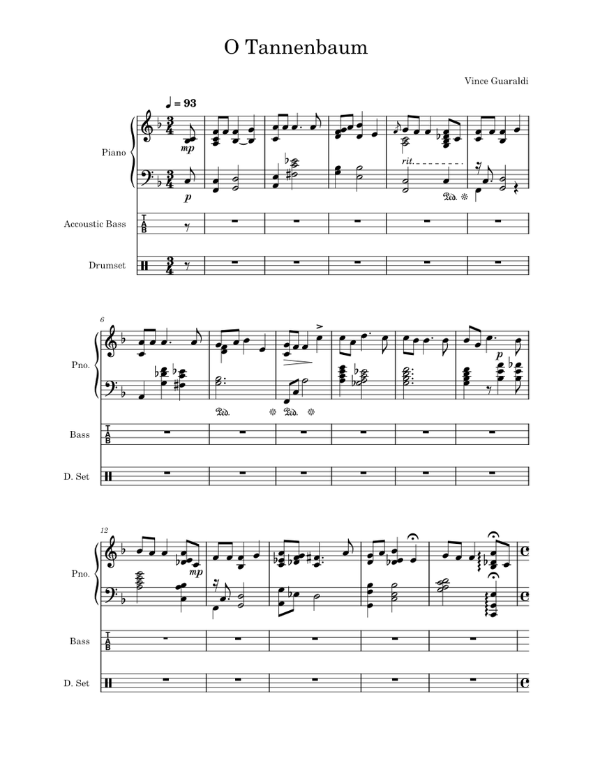 O Tannenbaum Vince Gauraldi Trio Sheet music for Piano Bass guitar Drum group Piano Trio Musescore