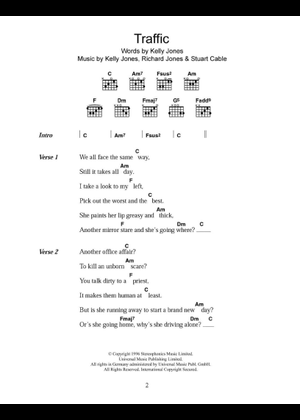 Play Official version of Traffic Sheet Music by Stereophonics for