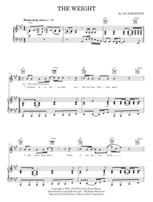 The weight - The Band (Piano-Vocal-Guitar)