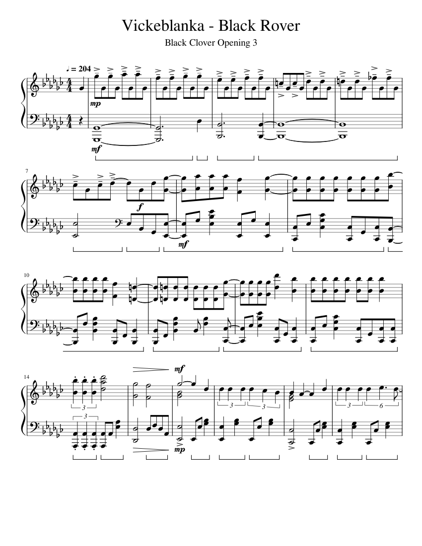 Vickeblanka - Black Rover Black Clover Opening 3 Sheet Music for